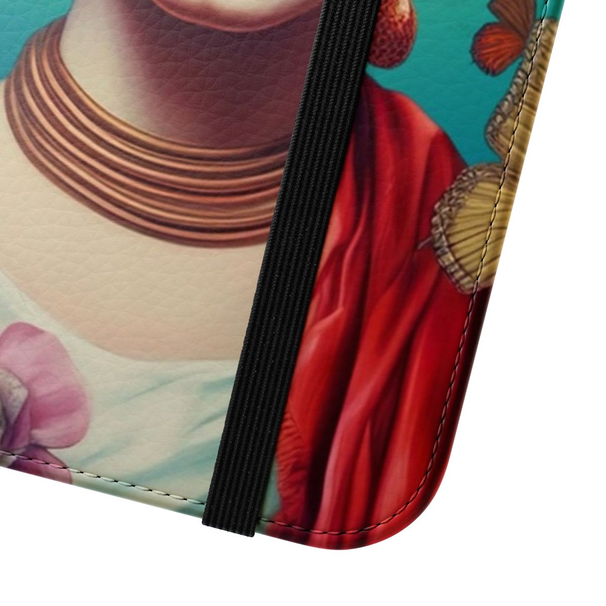 Artistic phone case featuring a portrait of Frida Kahlo, the renowned Mexican artist and feminist icon. - Close Up