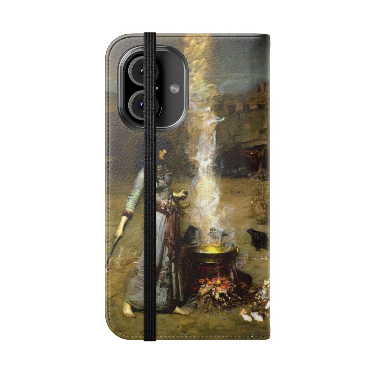 Flip cover phone case featuring The Magic Circle painting by John William Waterhouse - Folded Front