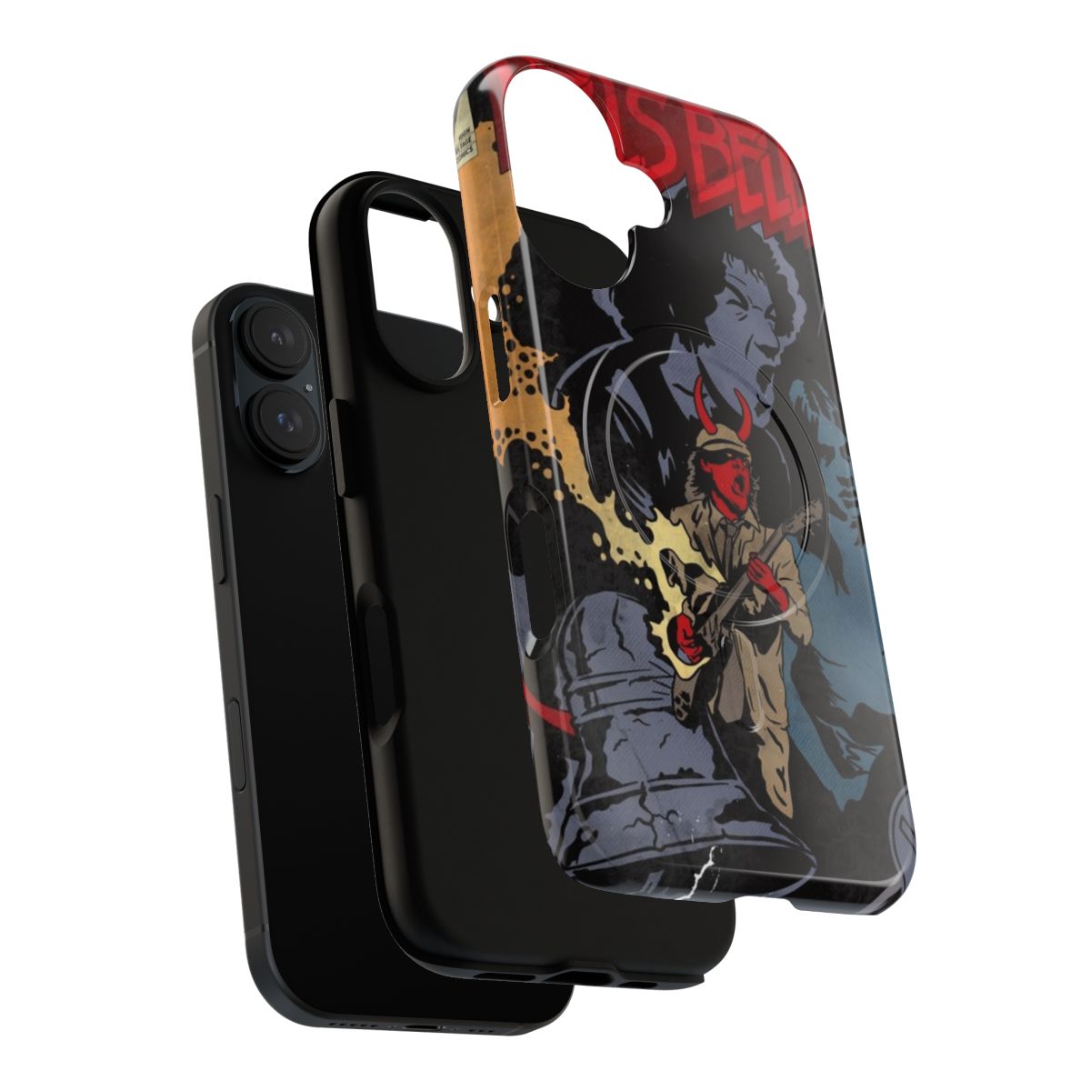 Superhero-themed phone case with heavy metal music graphics - Layers