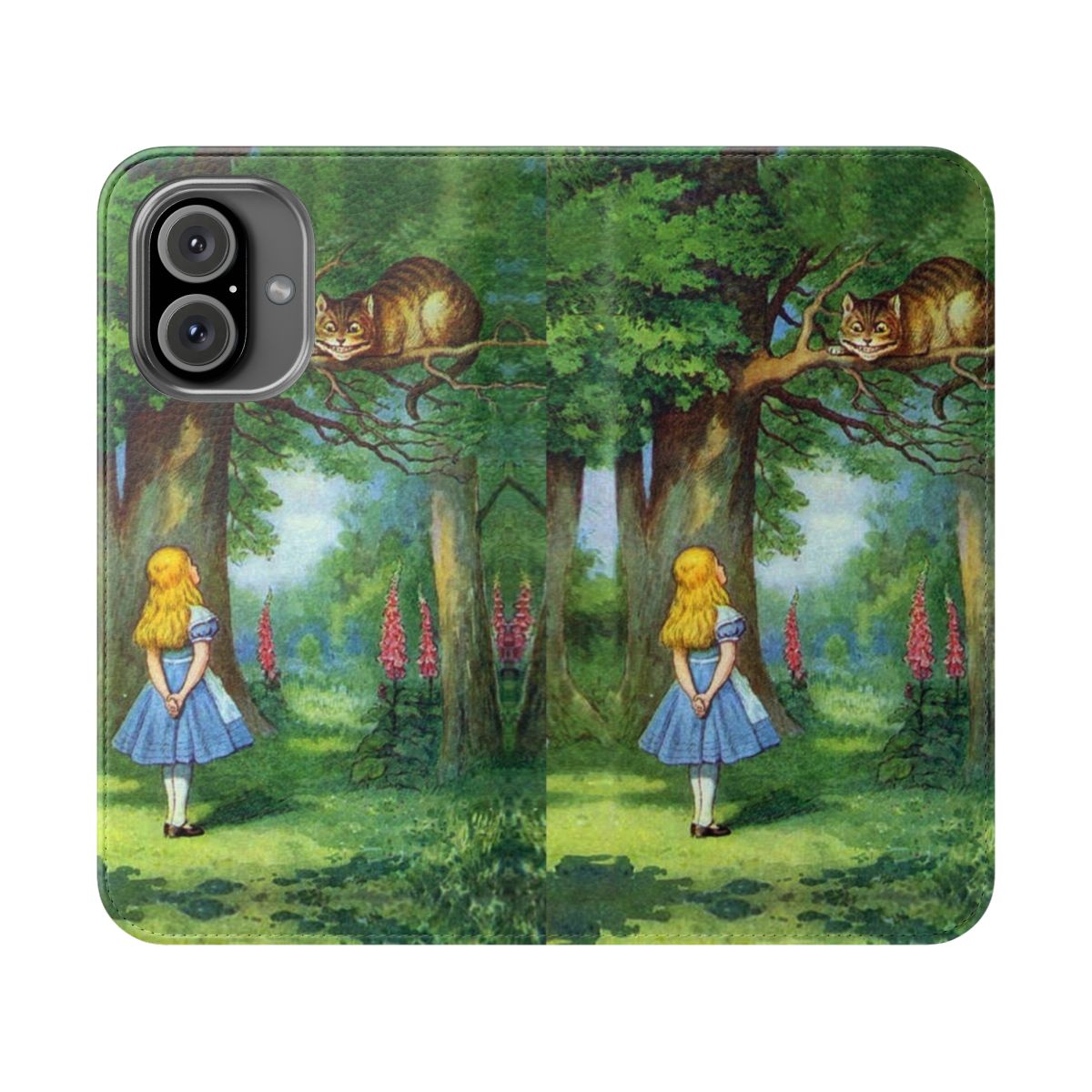 Colorful phone case featuring the Cheshire Cat from Alice in Wonderland