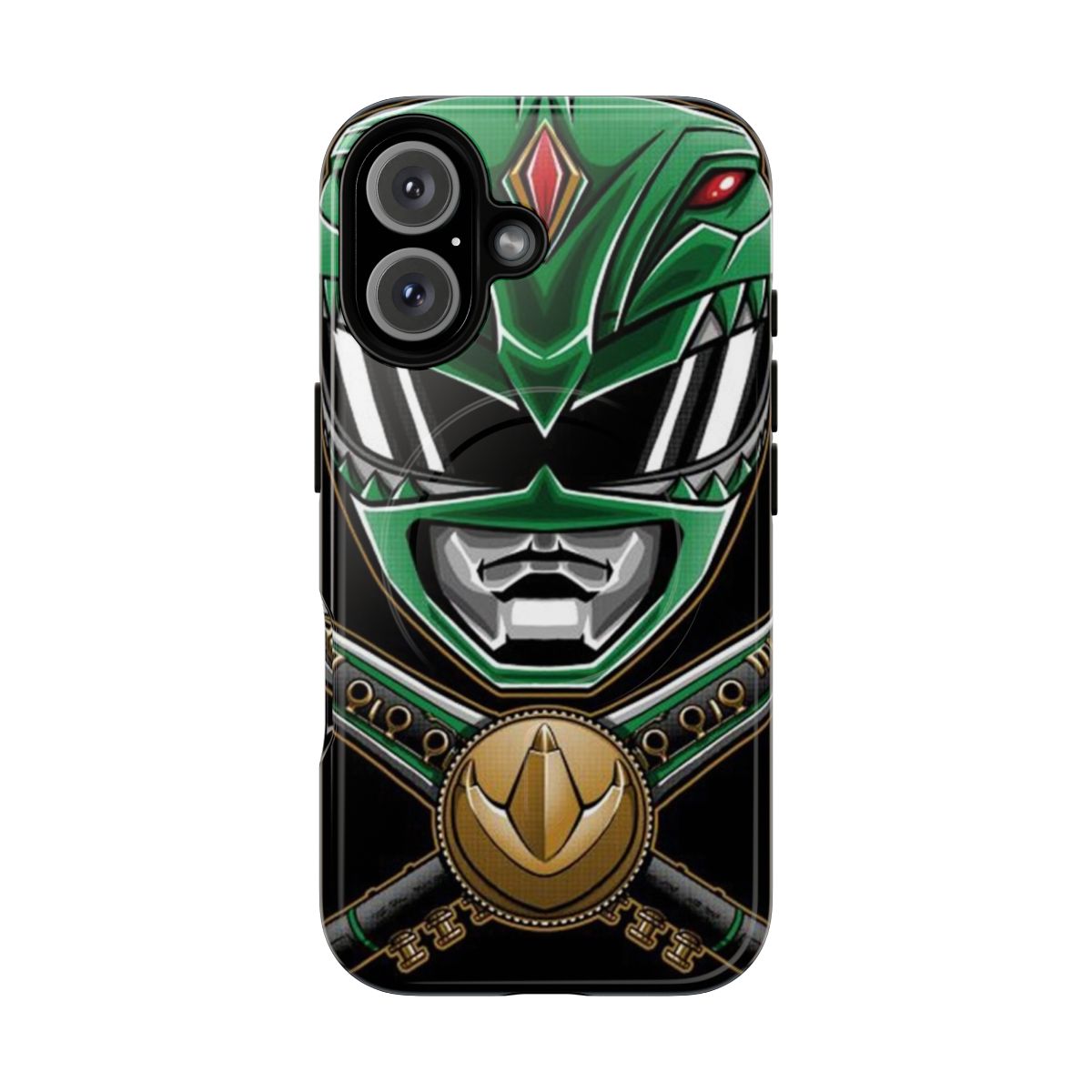 Magnetic tough phone case featuring the iconic power rangers green ranger design