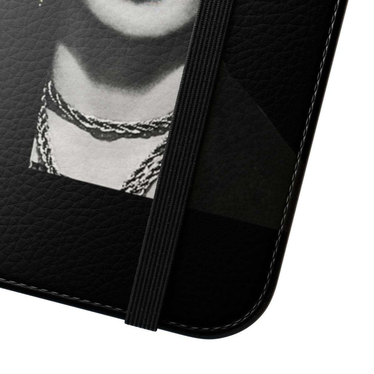 Vibrant and artistic flip cover phone case featuring a watercolor portrait of the famous Mexican artist Frida Kahlo. - Close Up