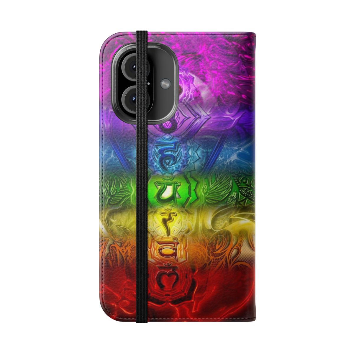 Colorful zen doodle and chakra symbols on a phone case cover - Folded Front