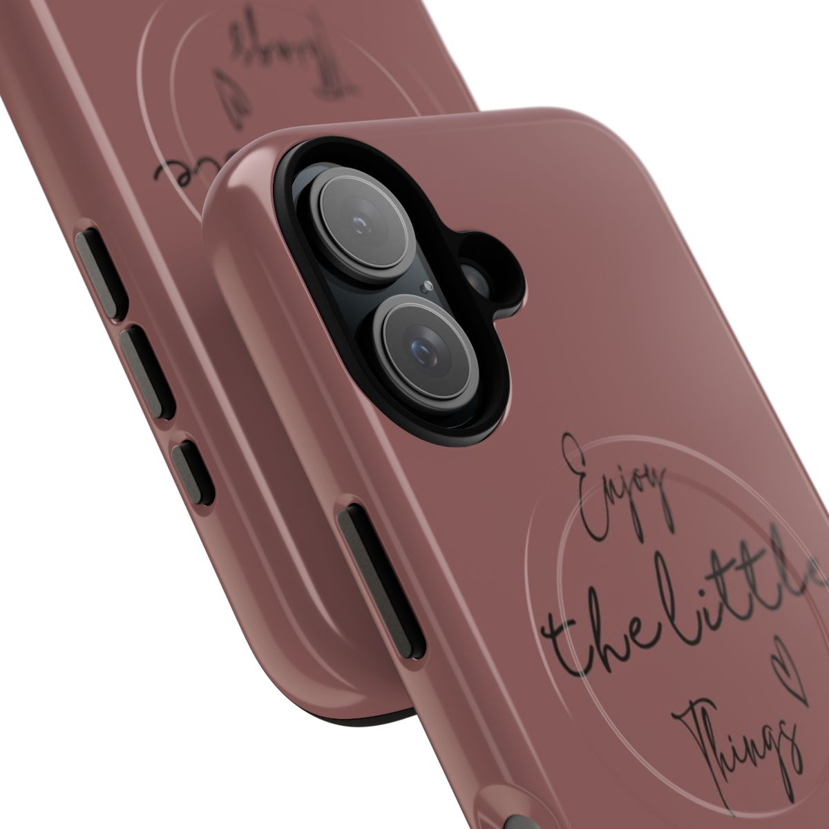 Inspirational "Enjoy the Little Things" pink phone case with magnetic closure - Detail