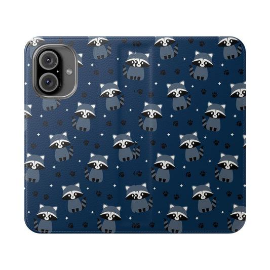 Closeup of a cute raccoon on a flip phone case cover