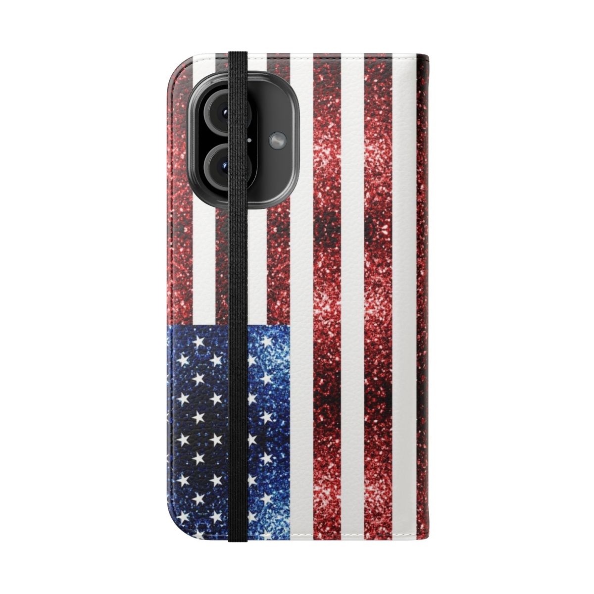 Glitter USA flag phone case with red, white, and blue colors - Folded Front