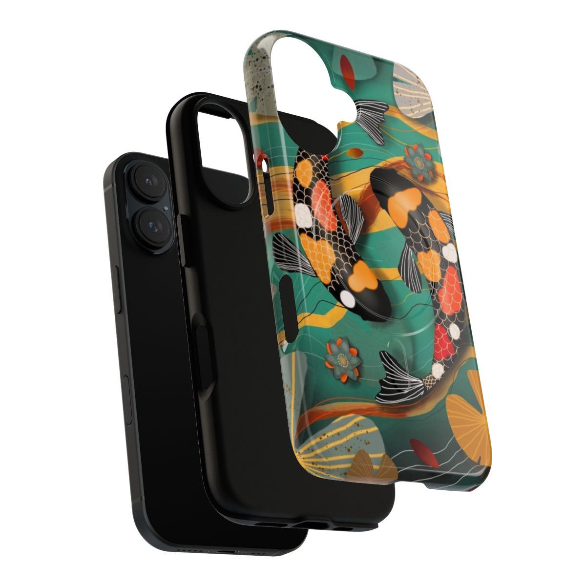 Koi fish swimming in a jade-colored watergarden, featured on a durable magnetic phone case - Layers