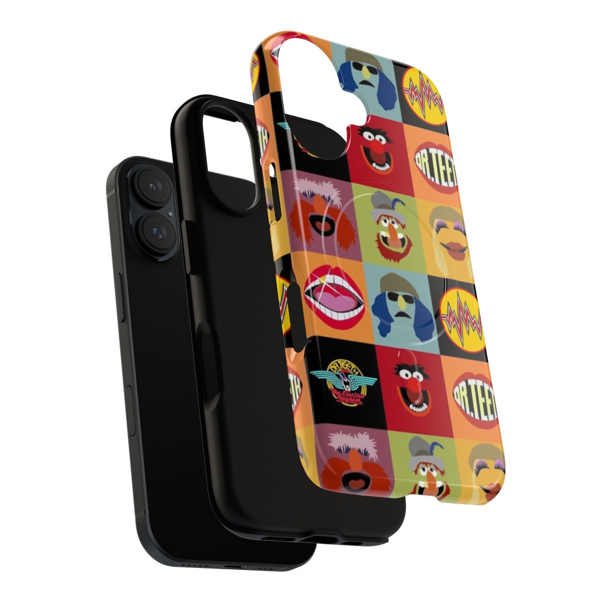 Colorful phone case featuring characters from the Muppets like Miss Piggy, Kermit the Frog, and the Electric Mayhem band. - Layers