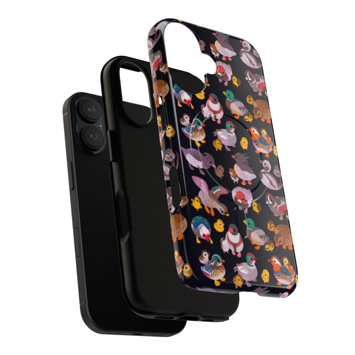 A magnetic tough phone case featuring a charming illustration of a duck and duckling in a cottagecore style. - Layers