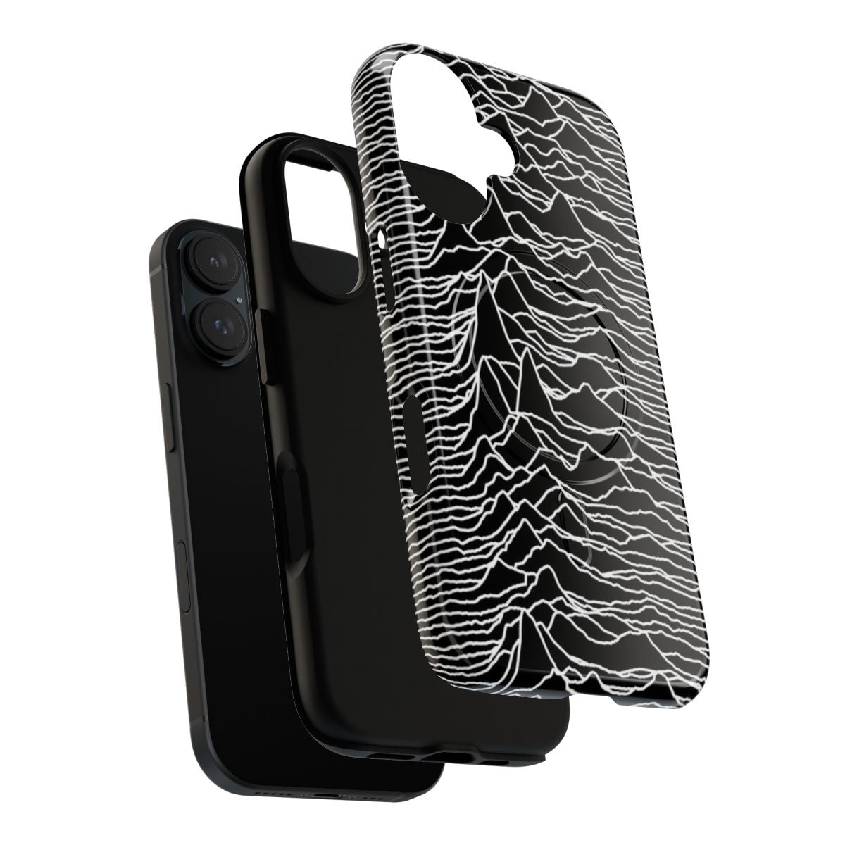 Retro phone case with Unknown Pleasures inspired abstract art design - Layers