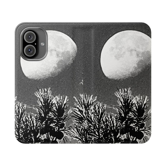 Black and white photo of the moon on a stylish flip cover phone case