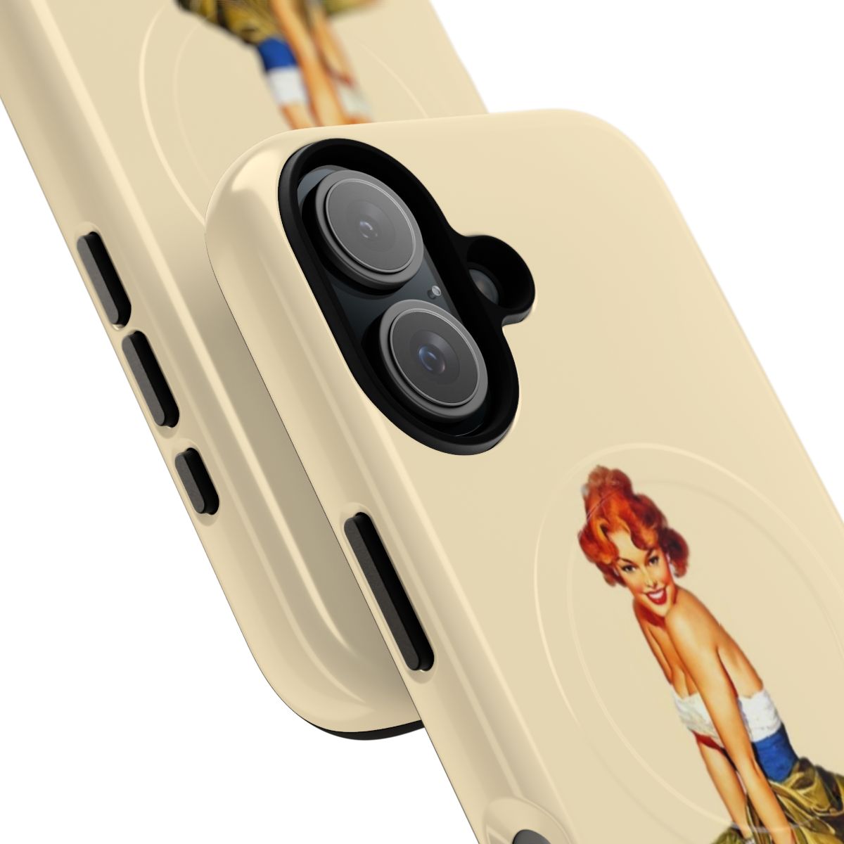 Vintage-style pinup girl with flowers on a tough magnetic phone case - Detail