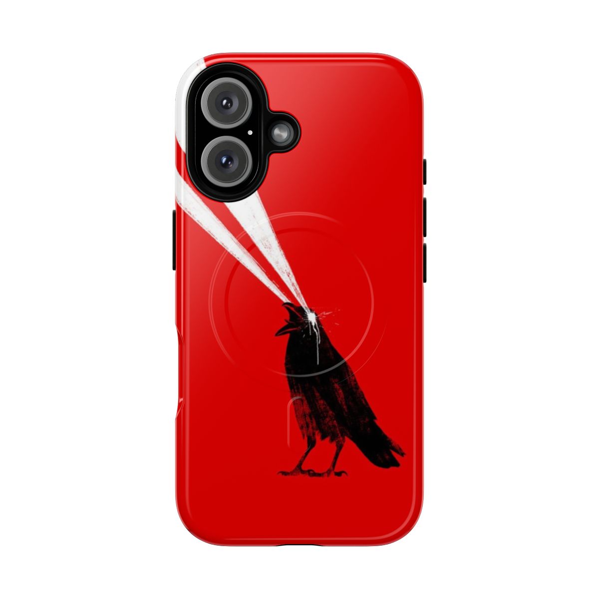 Laser-printed crow design on a durable, magnetic phone case