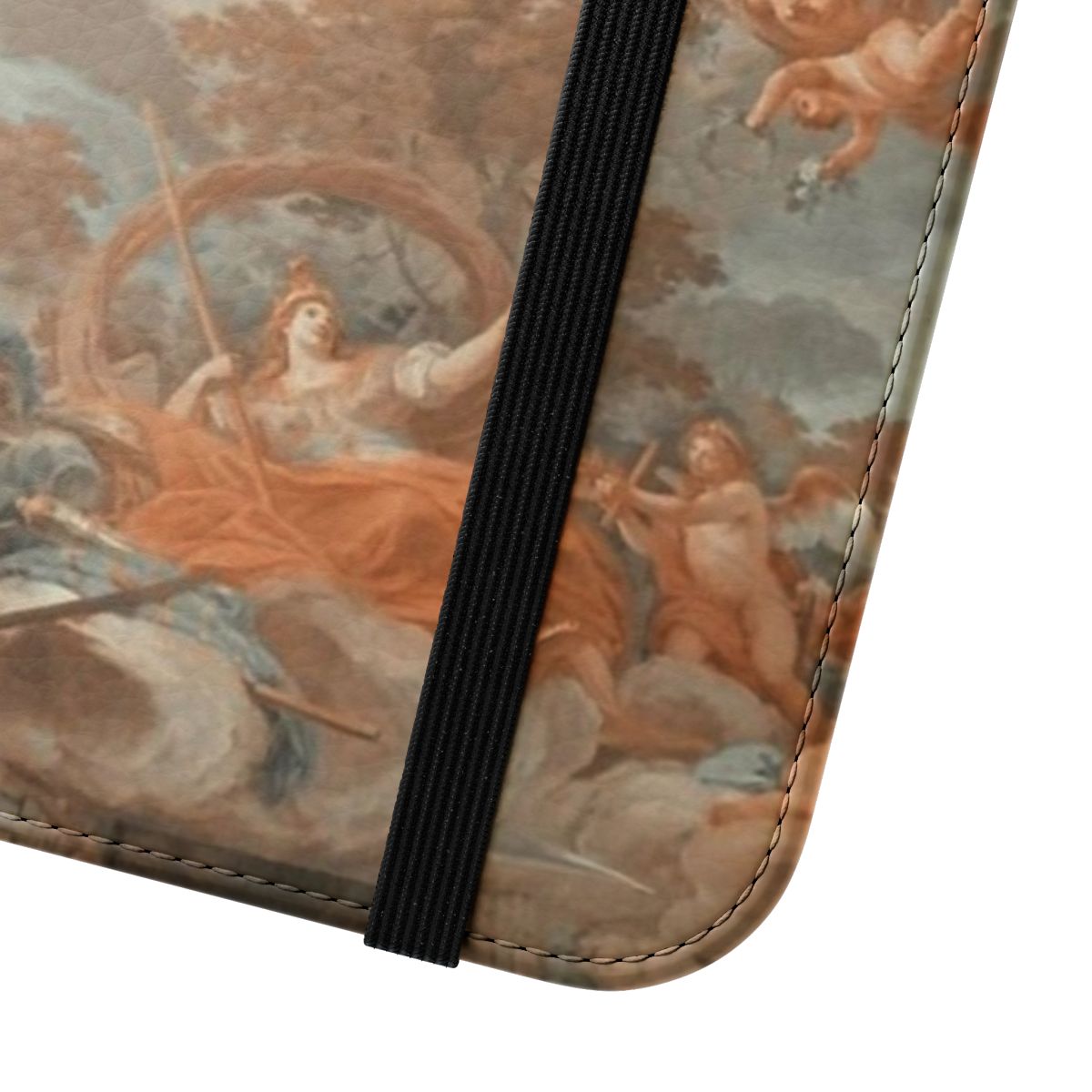 Flip phone case featuring a renaissance-style painting of angelic cherubs - Close Up