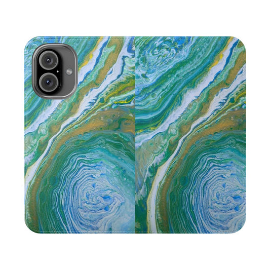 Colorful abstract fluid art painting on a protective phone case