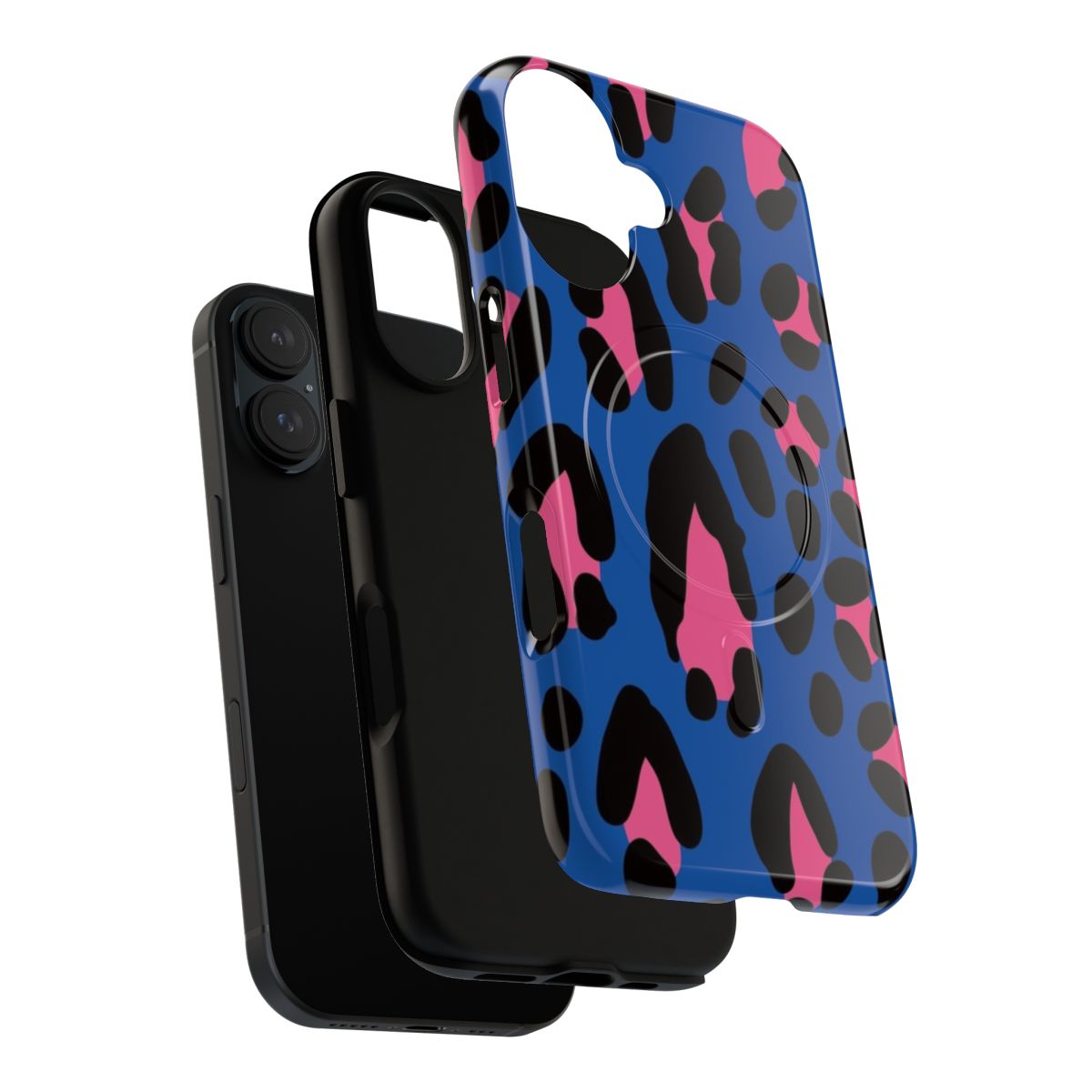 Safari-inspired blue magnetic tough case for extra-large phones with leopard print design - Layers