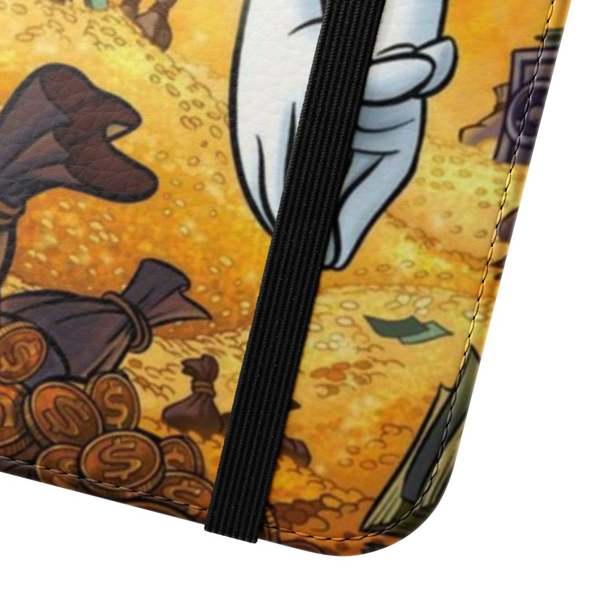 Scrooge McDuck themed flip phone case with cash and money design - Close Up