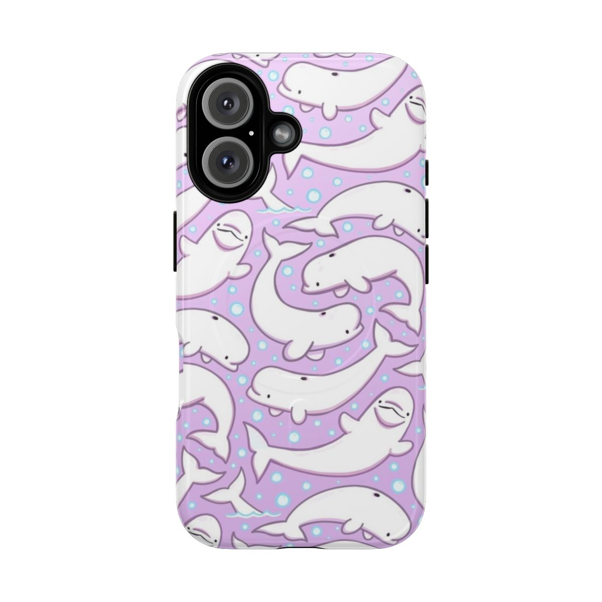 White beluga whale with cartoon bubbles on a tough magnetic phone case