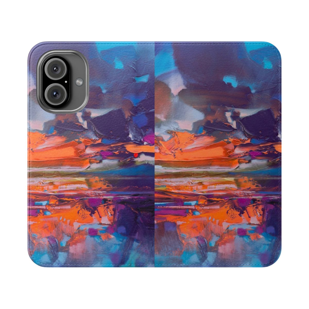 Vibrant and colorful phone case featuring a Scottish landscape with atmospheric clouds and a vibrant sky, evoking a sense of optimistic hope.