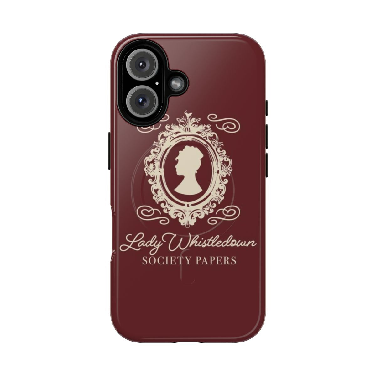 Magnetic phone case featuring a Lady Whistledown-inspired design for Bridgerton fans