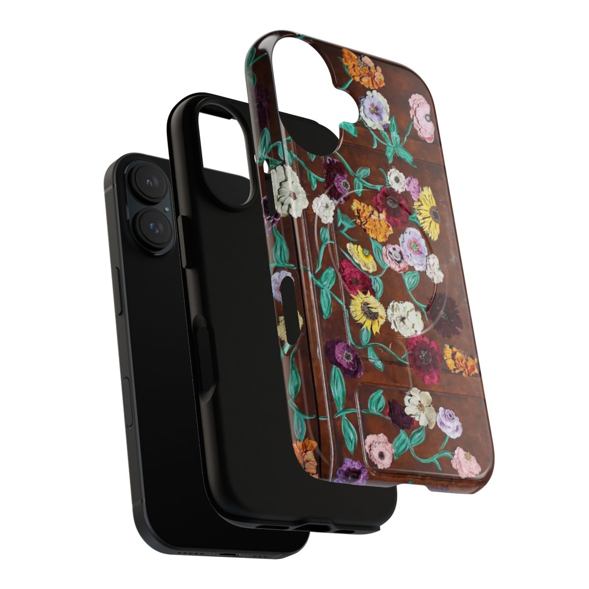 Floral and rainbow-colored phone case featuring a piano design, optimized for Taylor Swift Eras Tour fans. - Layers