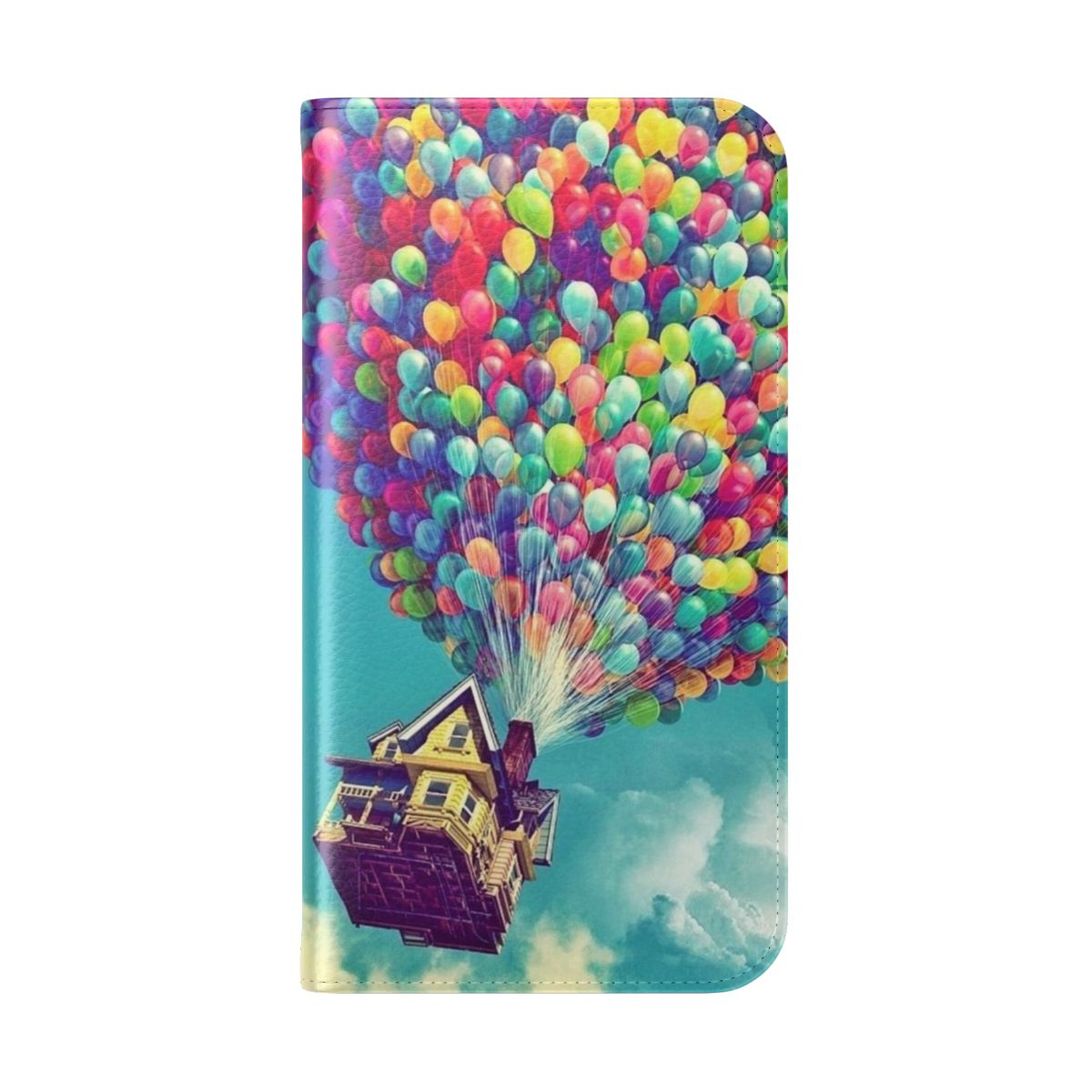 Whimsical flip phone case inspired by the Pixar film "Up", featuring a colorful house floating with balloons. - Folded Back