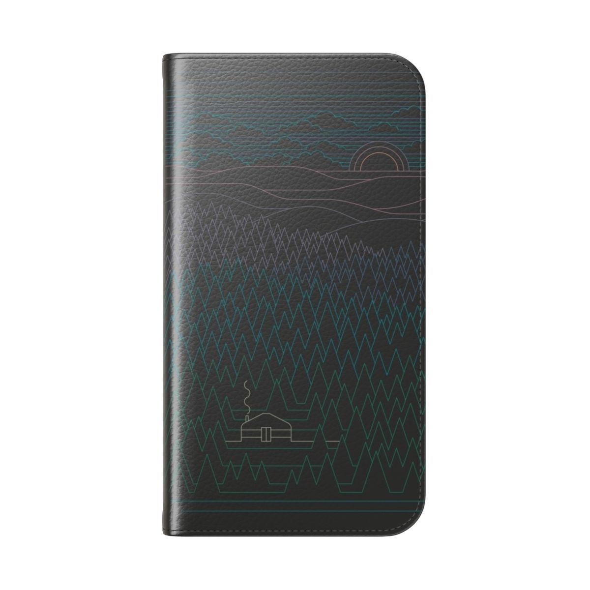 Minimalist flip cover phone case with a nature-inspired line art design in pastel colors - Folded Back