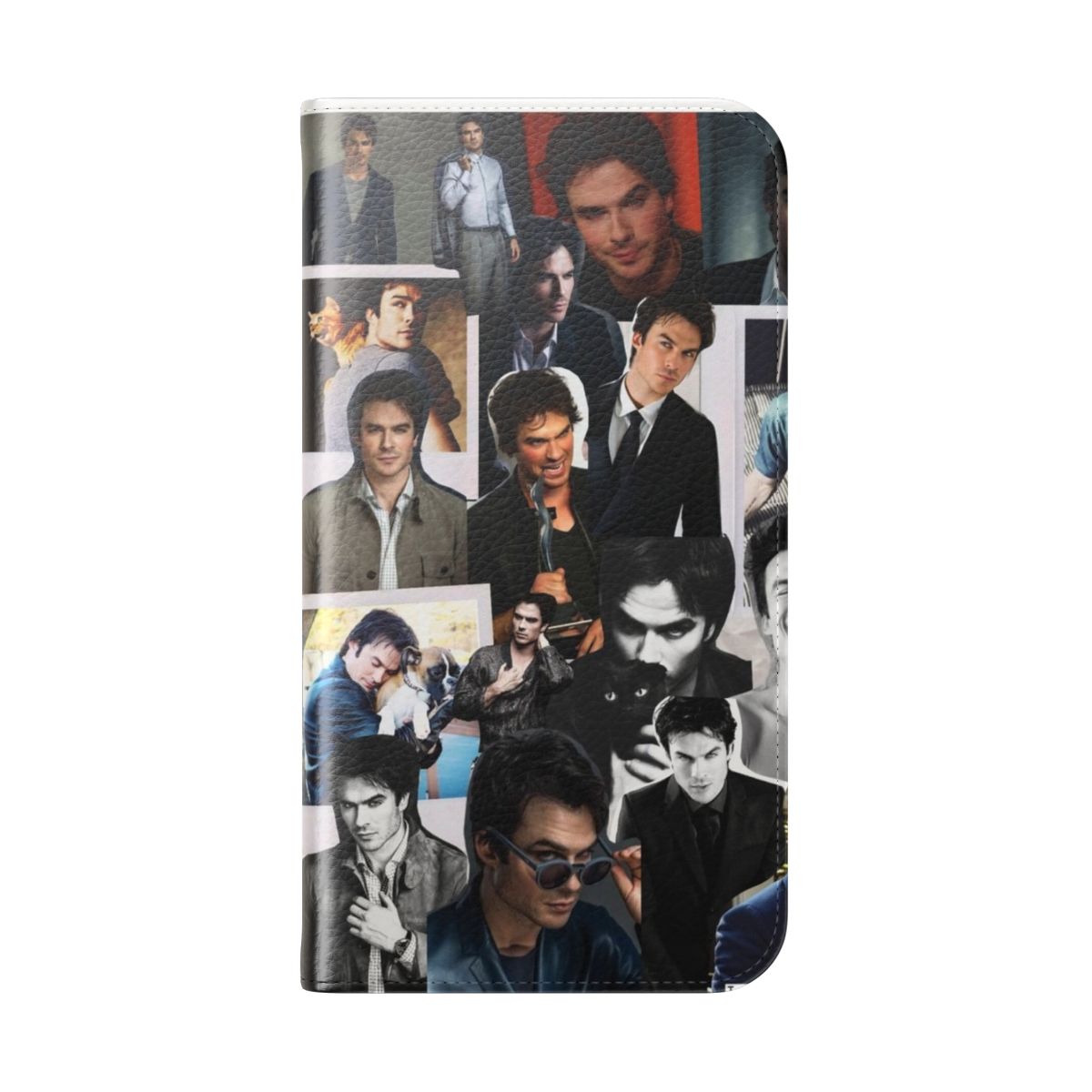 Flip cover phone case featuring a portrait of Ian Somerhalder as Damon Salvatore from The Vampire Diaries - Folded Back