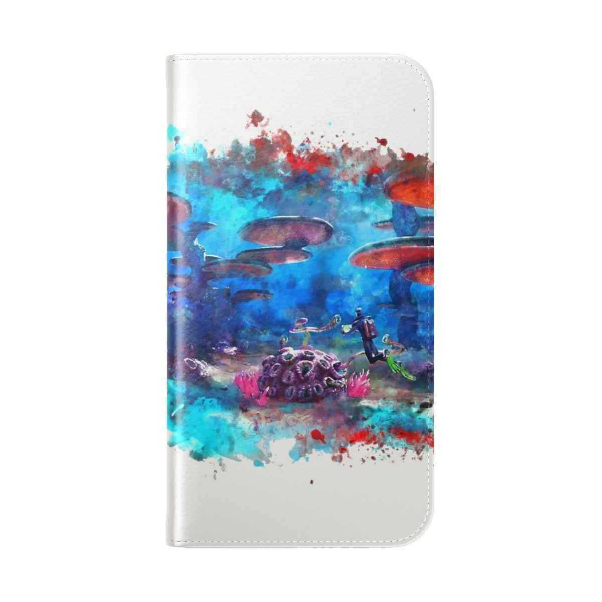 Subnautica-inspired phone case with underwater and sea creature design - Folded Back