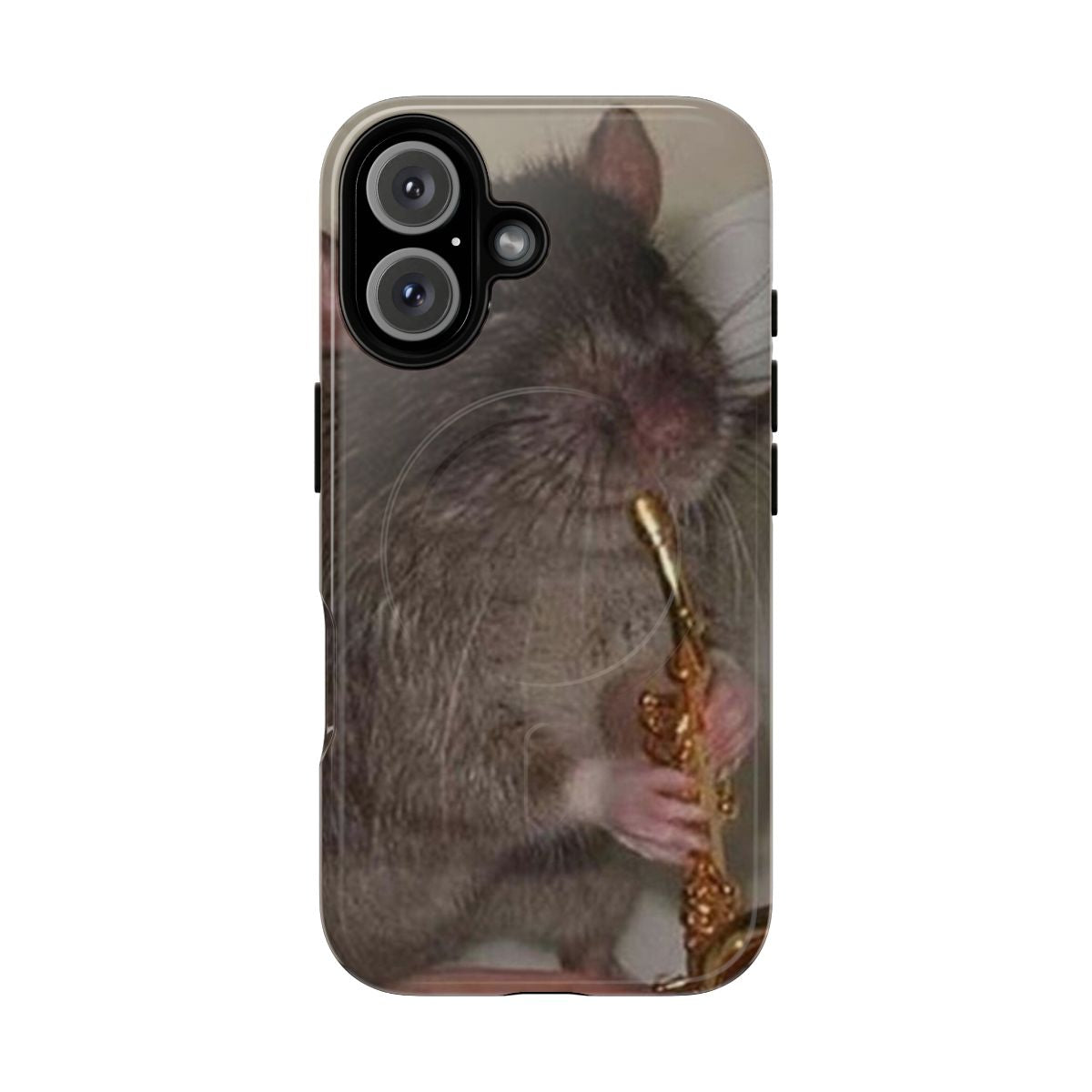 Magnetic tough phone case featuring a rat character and music-themed design