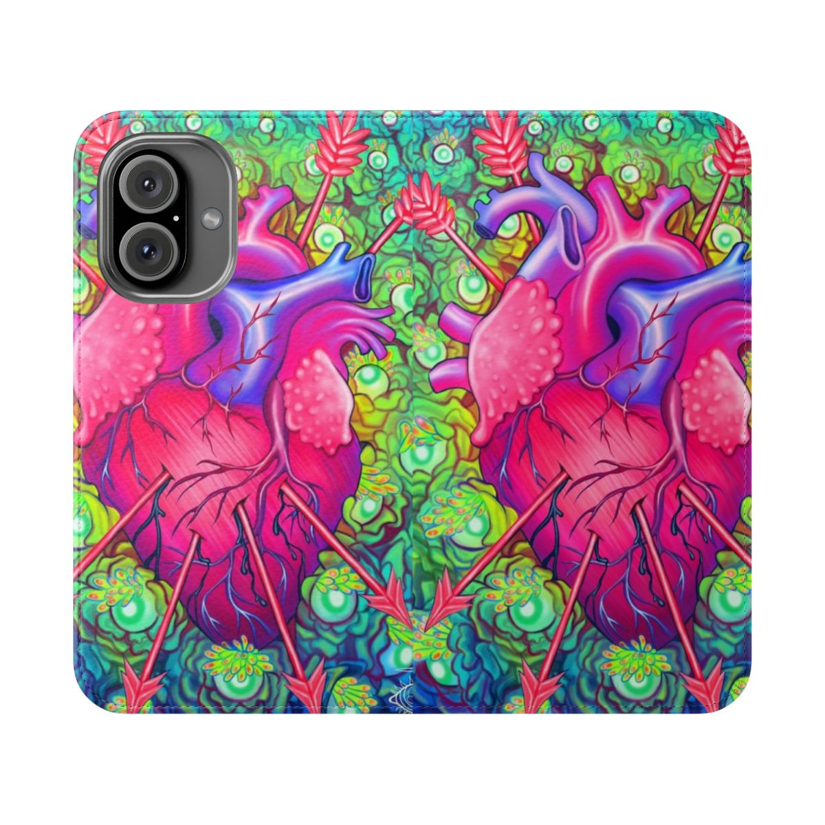 Anatomical floral design phone case with colorful, spooky elements