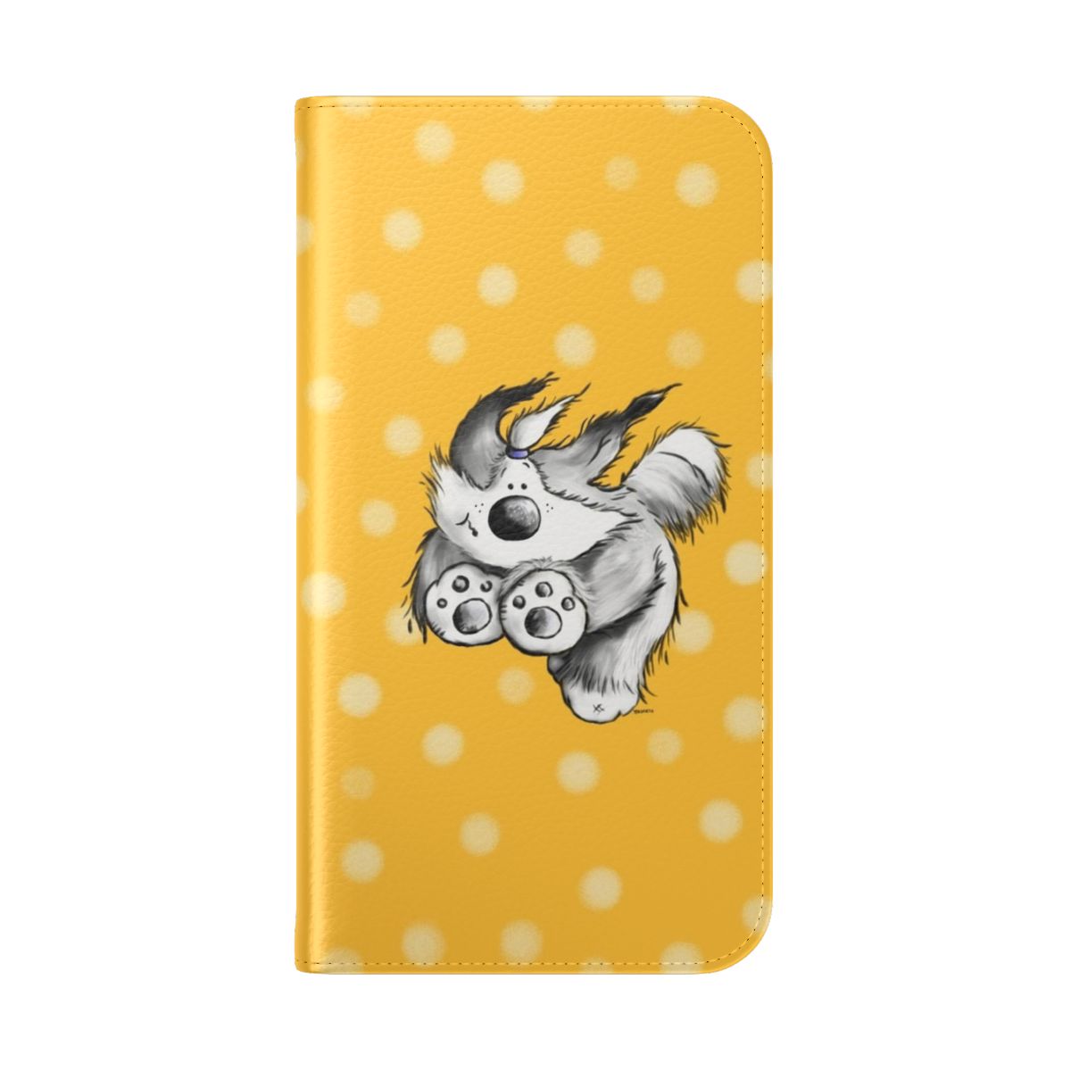 Flip phone case featuring a bearded collie dog breed - Folded Back