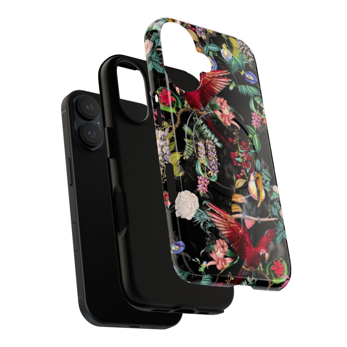 Vibrant floral and bird pattern phone case with a nature-inspired botanical design - Layers