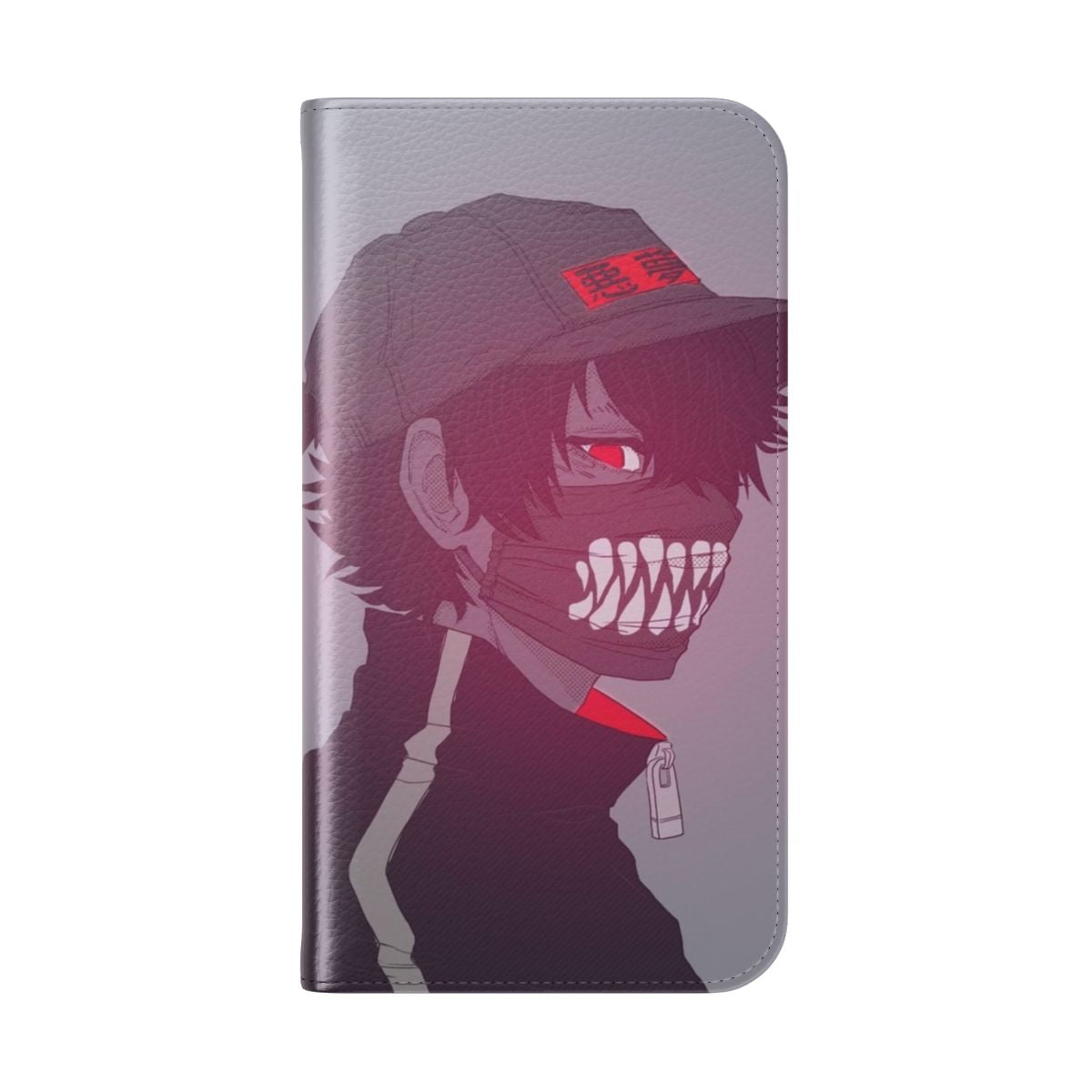 Fanged horror flip cover phone case with teeth and monster design - Folded Back