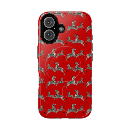 Stylish phone case featuring a Wes Anderson-inspired zebra wallpaper print and galaxy design