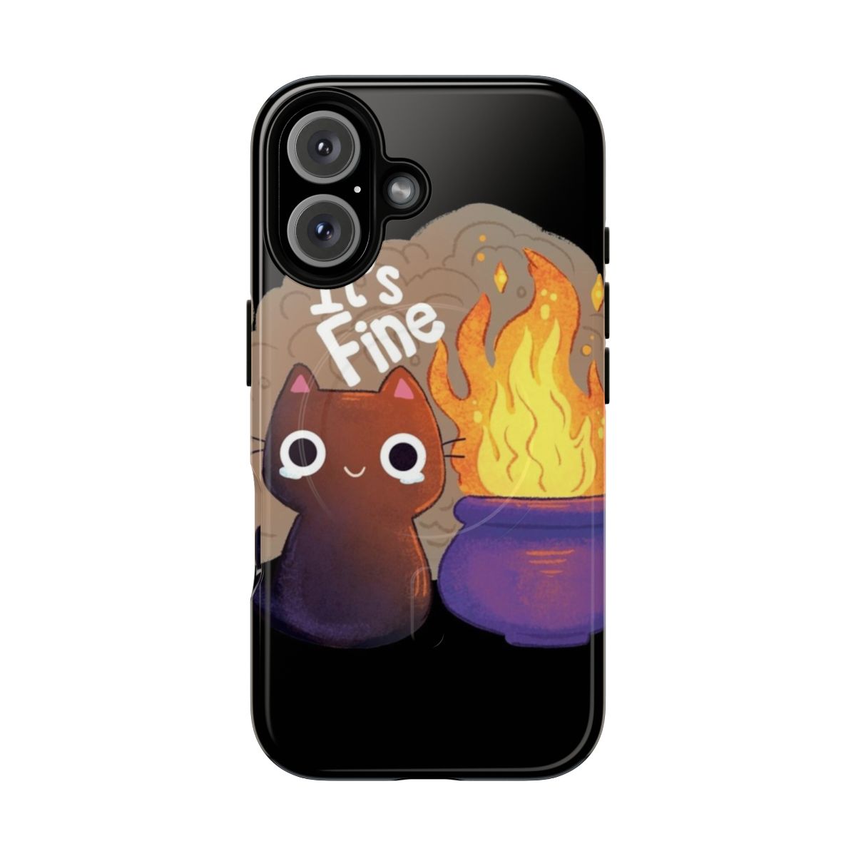 Magnetic tough phone case featuring a cute, quirky black cat in a spooky, witchy design.