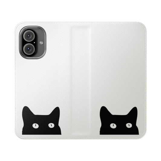 Sleek black cat design on a flip cover phone case