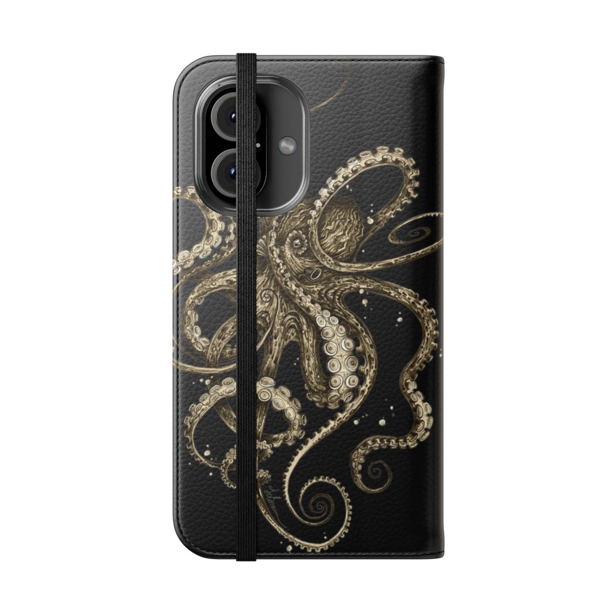 Octopus Sepia Psychedelic Flip Cover Phone Case - Folded Front