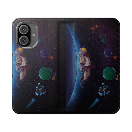 Outer Wilds themed phone case with astronaut and galaxy design