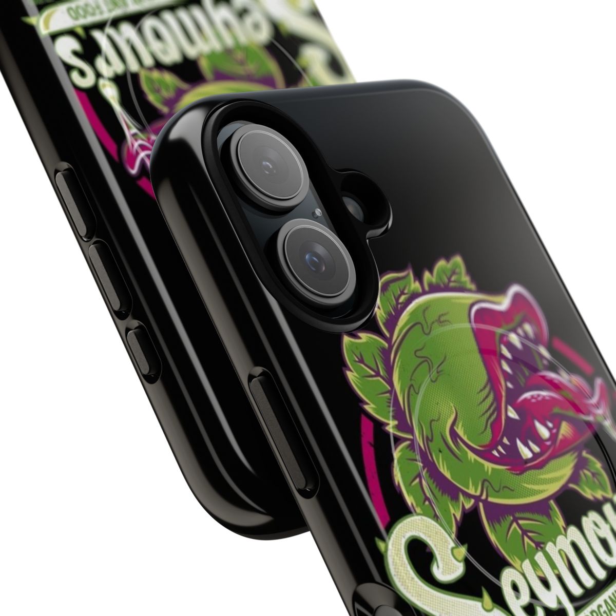 Magnetic phone case featuring a distressed design inspired by the cult classic "Little Shop of Horrors" - Detail