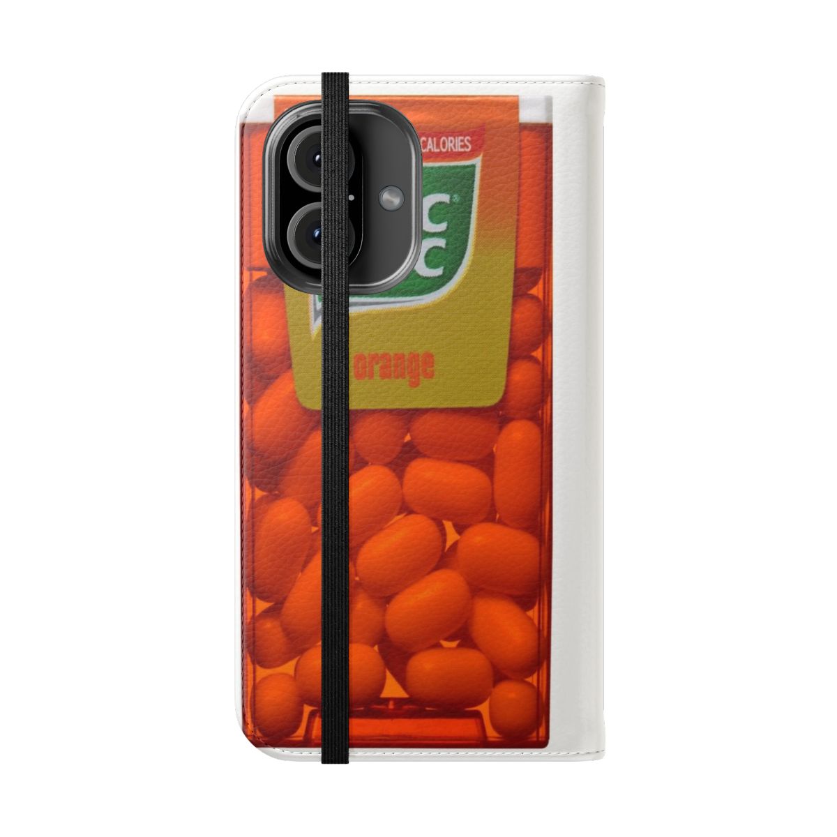 Vibrant orange phone case with a tic tac inspired design - Folded Front