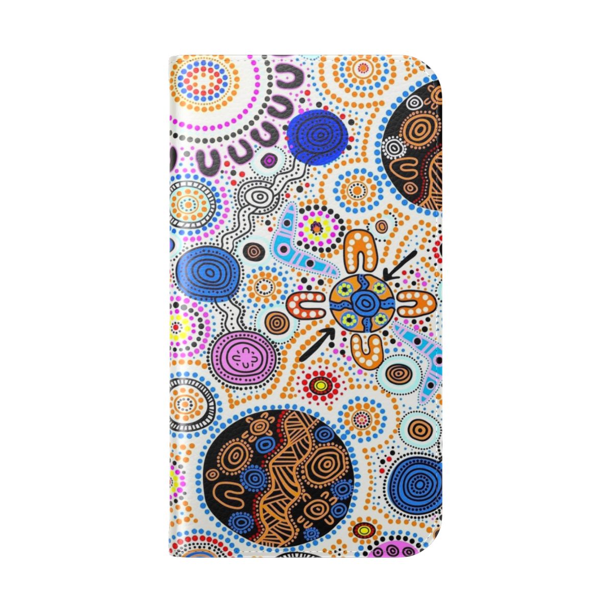 Flip cover phone case featuring authentic indigenous Australian artwork and design - Folded Back