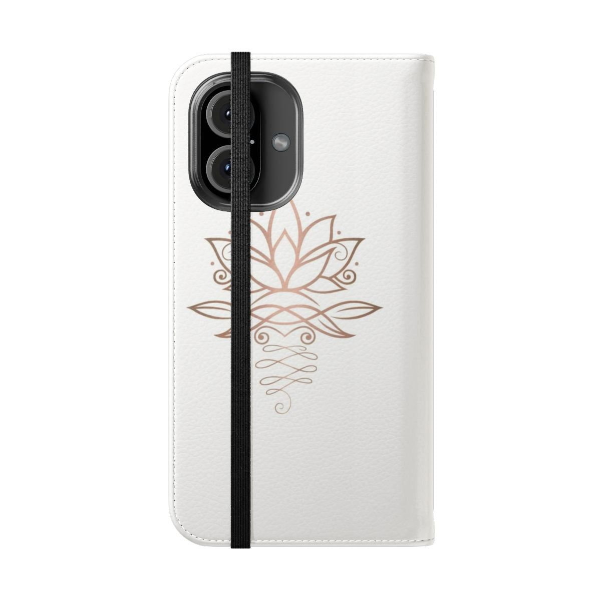 Lotus flower phone case in rose gold color with floral design - Folded Front