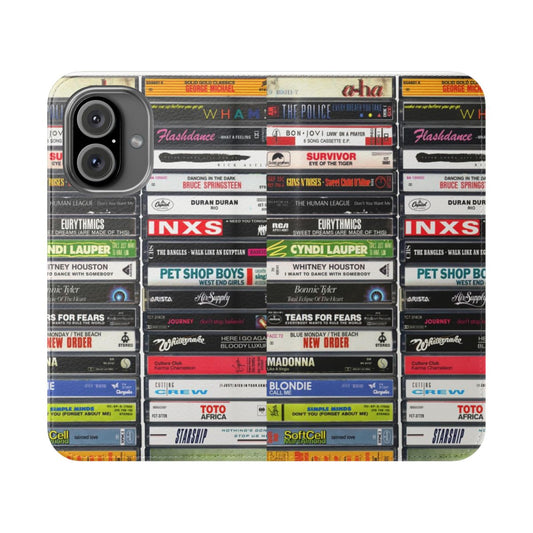 Retro 1980s music-themed phone case with a cassette tape print design