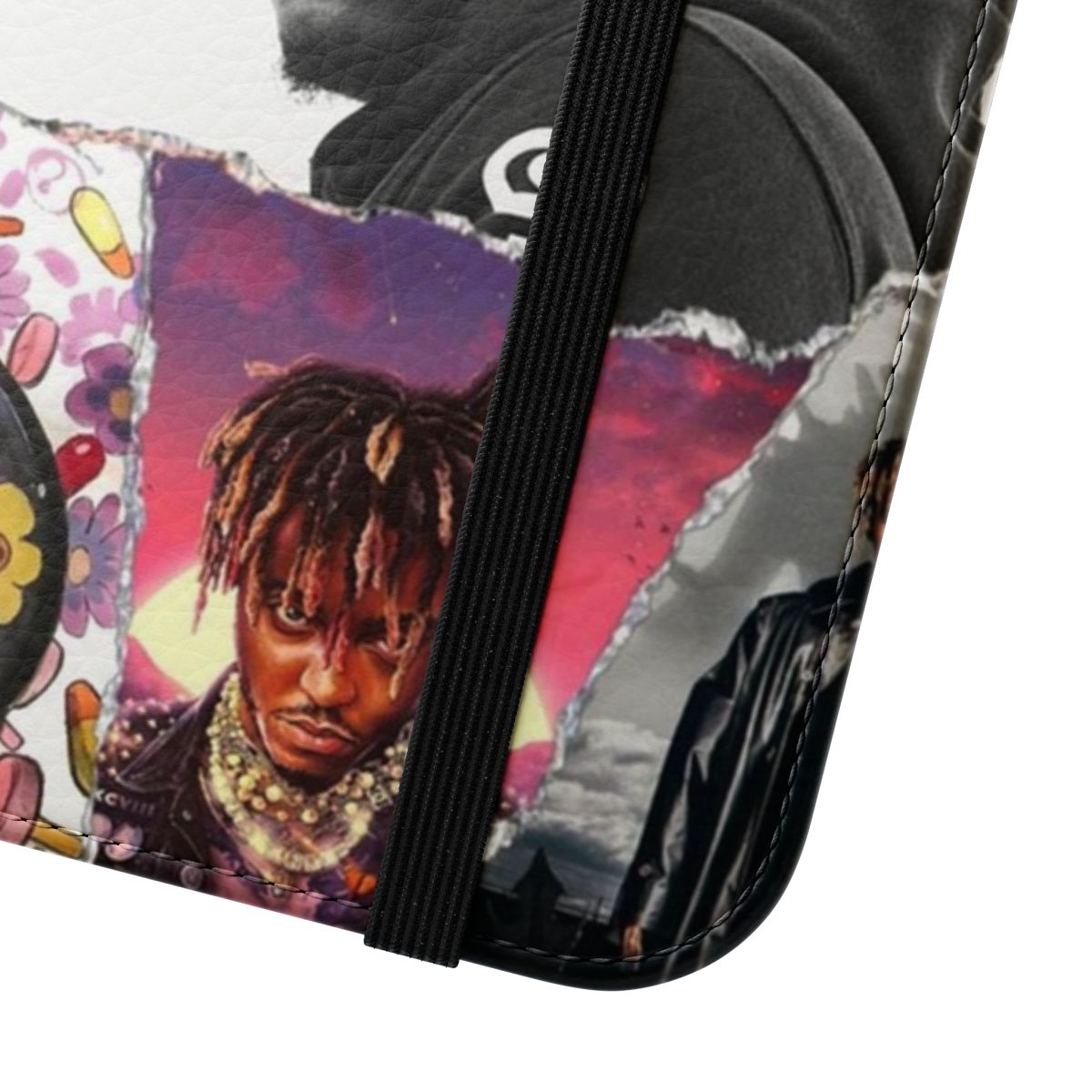 Juice WRLD inspired flip cover phone case with custom 999 fan art design - Close Up