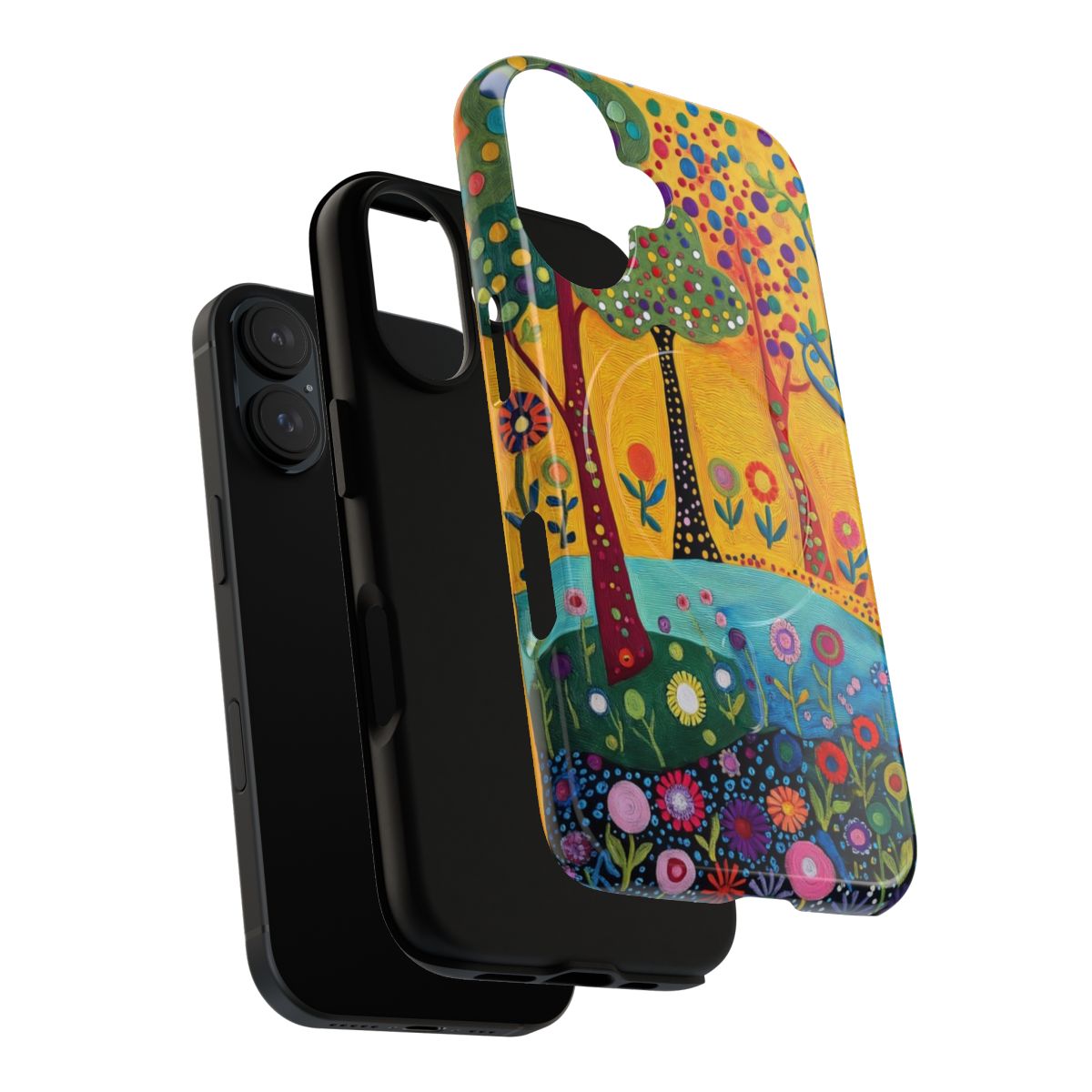 Floral and nature inspired phone case with a forest and botanical pattern design - Layers