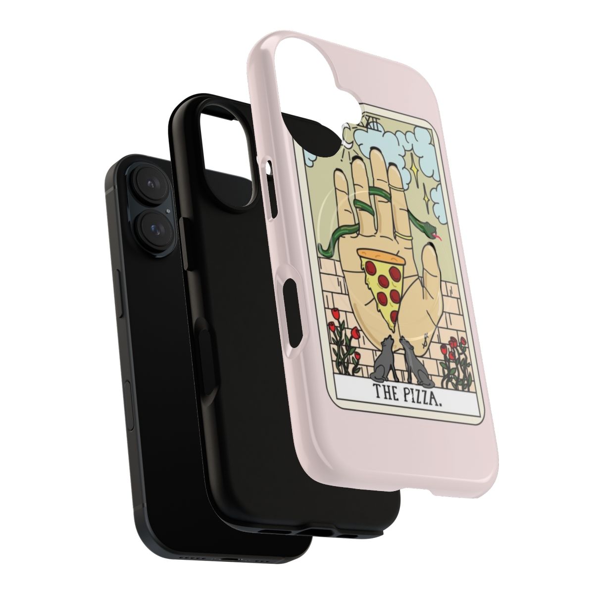 Mystical pizza reading magnetic phone cases featuring hand, moon and stars imagery - Layers