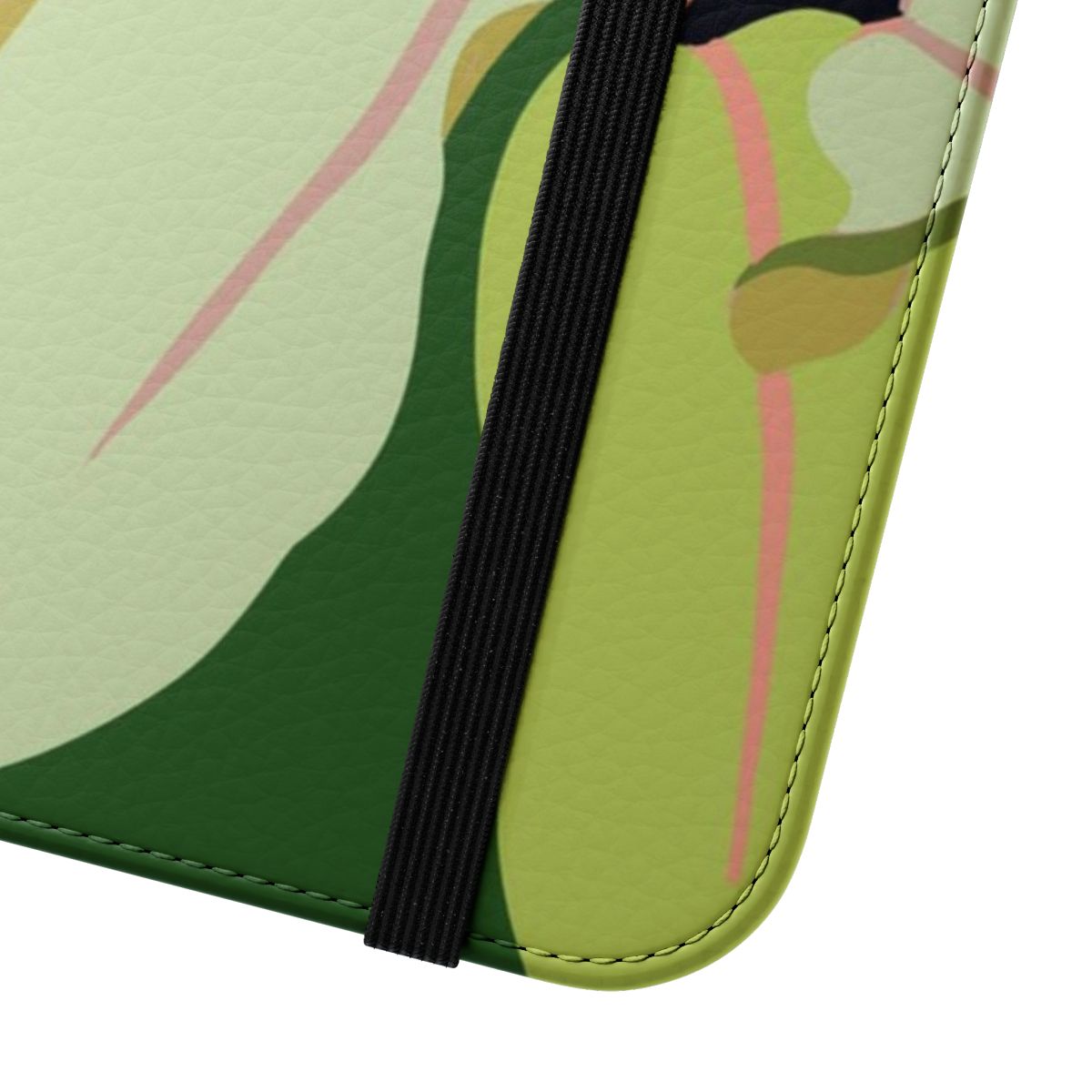 Flip cover phone case featuring a vibrant, nature-inspired botanical illustration. - Close Up