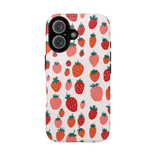 Colorful phone case featuring a strawberry pattern design