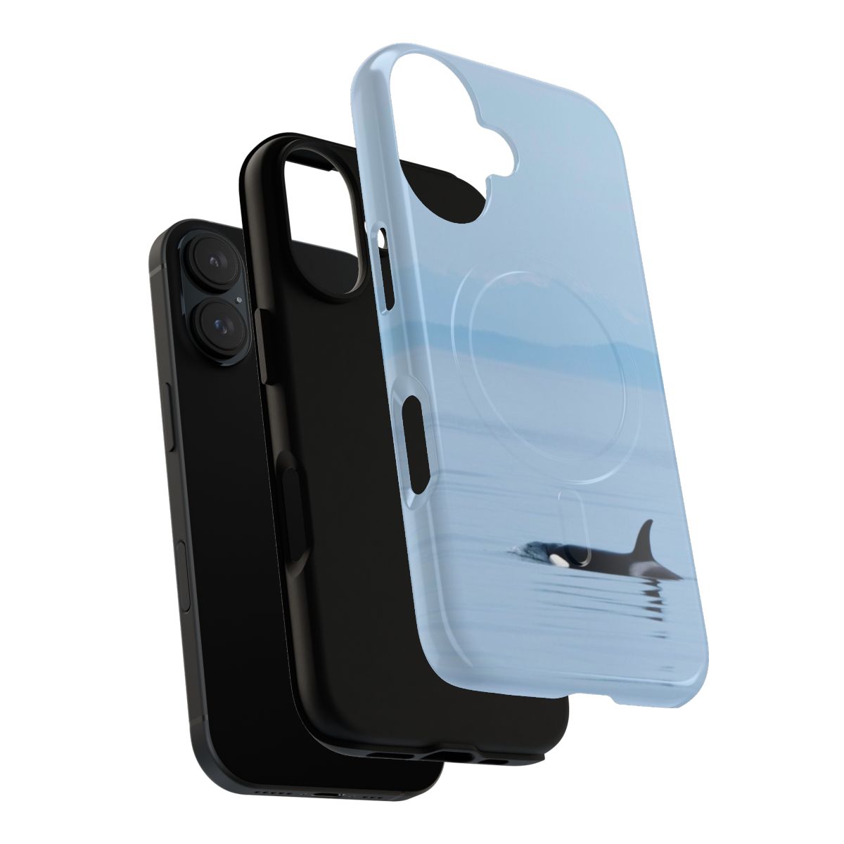 Vibrant phone case featuring a majestic killer whale or orca in its natural habitat - Layers